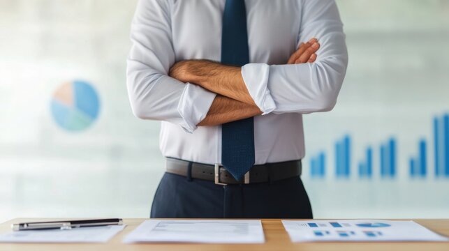 Executive Evaluating Organizational Goals Digital Reports Lea Office Evaluation Scene, business analyst evaluating office data, executive report review, corporate performance insights