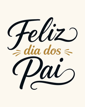 Lettering Vetorial Feliz Dia dos Pais em Caligrafia Azul Marinho e Dourado com Floreios Elegantes