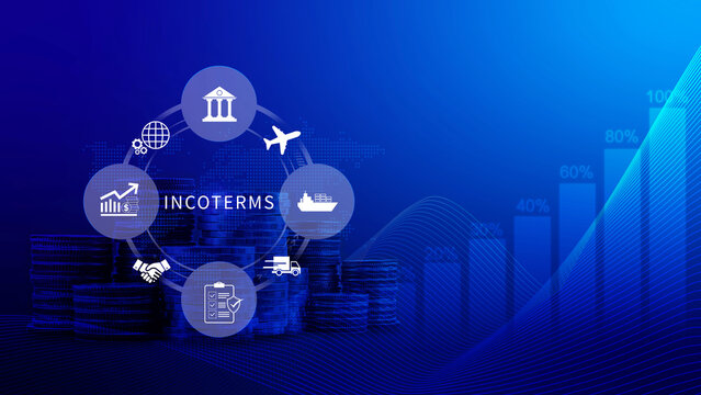 INCOTERMS business concept. INCOTERMS international trade terms, logistics concept, diagram for global supply chain management. not ai