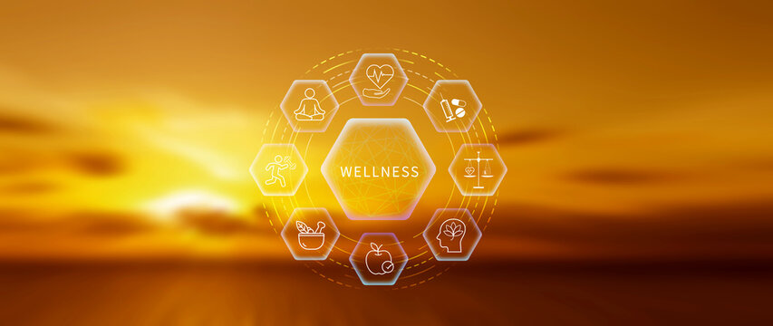 Wellness. Wellness longevity and Holistic Concept, health care, including mental wellbeing, fitness, nutrition, sleep, relationships and financial balance, Personal development and balance. not ai