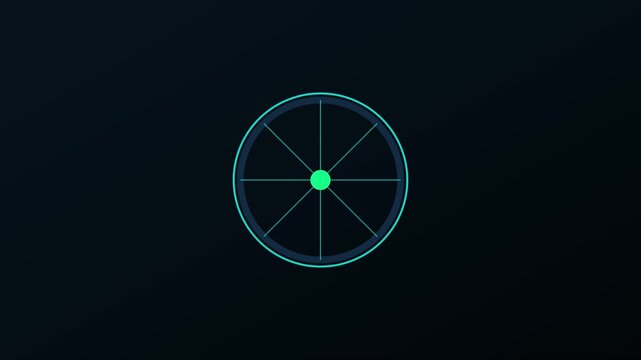 Minimalist hud loading spinner animation, digital circular interface glowing neon cyan progress on dark 4k background