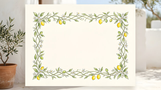 delicate lemon vine frame with Mediterranean minimal aesthetic
