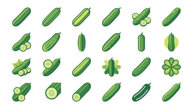 Assorted cucumber icons and sliced green vegetable elements.
