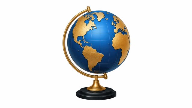 Elegant golden continents on a blue Earth globe on a stand