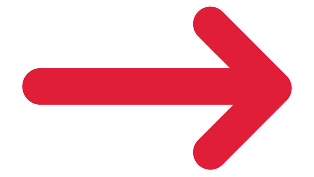 Bold red arrow icon pointing to the right with direction navigation isolated interface pointing progress abstract arrowhead geometric movement attention important instruction