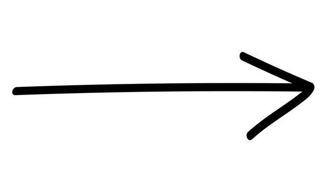 Hand-drawn horizontal arrow pointing to the right isolated on white background direction pointing navigation graphics indicator wayfinding directional isolated illustration communicatio
