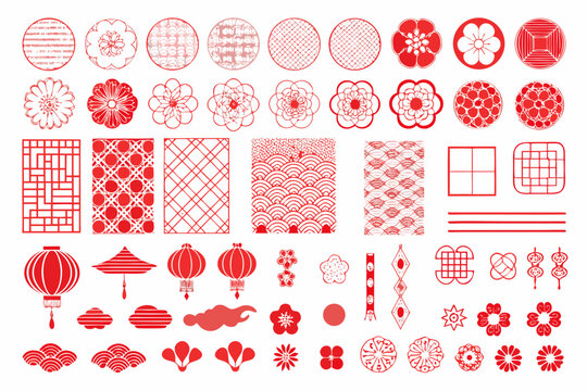 Chinese Traditional Design Elements A Collection Of Red Vector Illustrations On White Background