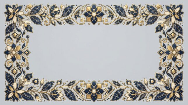 Elegant Gold and Navy Blue Floral Border Template