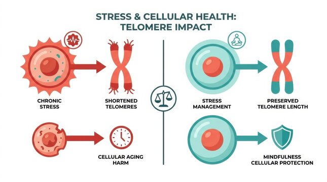 How chronic stress affects telomere length, cellular aging, and highlights mindfulness benefits for health.