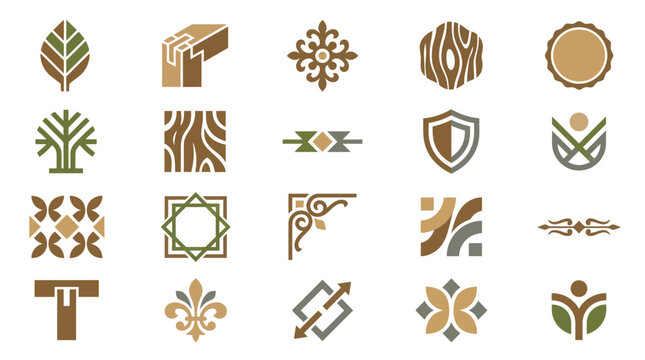 Abstract wood symbols and joinery icons.