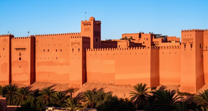 Imposing fortress walls of Badii Palace in Marrakech
