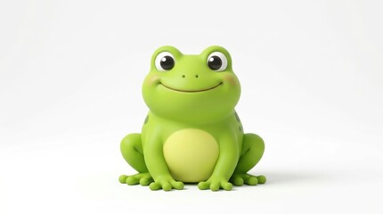 Fototapeta premium Cute cartoon frog sitting and smiling on a white background