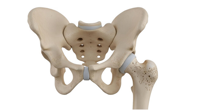 Human pelvic bone anatomy model isolated on transparent background