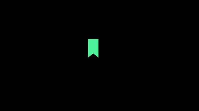 Minimalist green bookmark animation on 4k black background, for user interface, and digital navigation