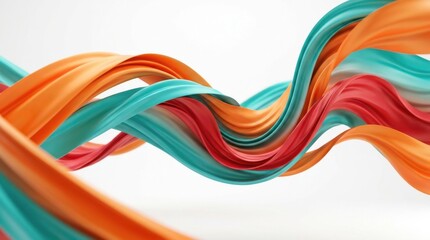 Fototapeta premium Abstract flowing ribbons of orange, teal, and red create a dynamic wave pattern
