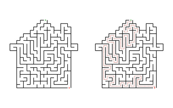 Printable house maze for kids with answer educational activity improving logical thinking and problem solving skills