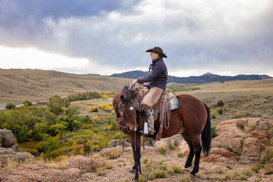 Wyoming Ranch Cowgirl with AQHA Quarter Horse 