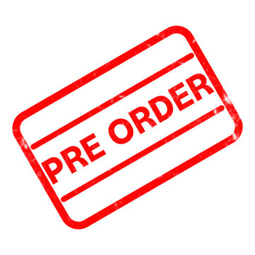 Red pre order rubber stamp icon, weathered grunge pre-order seal on white background, commercial retail marketing label for product launches