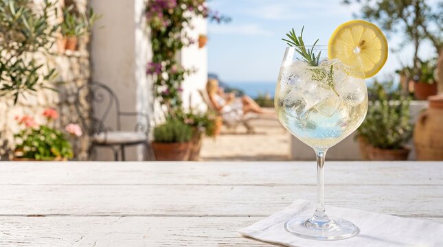 Limoncello Spritz Cocktail on Sunny Mediterranean Terrace