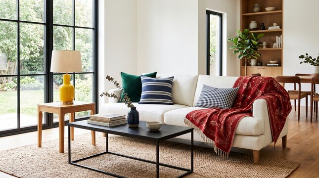 Cozy Living Room with Autumn Decor and Knit Blanket
