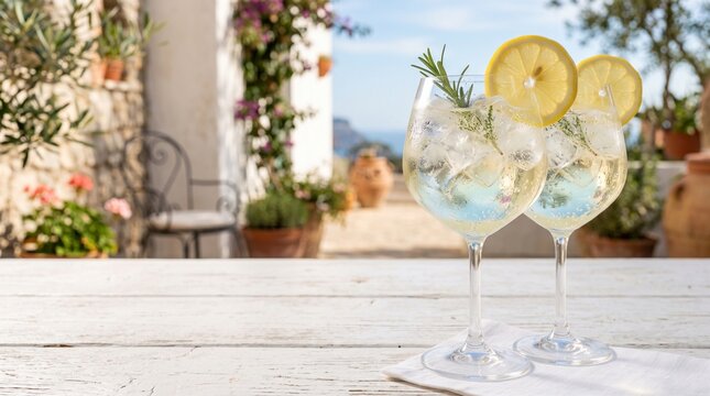 Limoncello Spritz Cocktails Served on Sunny Terrace