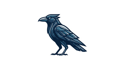 Fototapeta premium Dark blue raven bird standing in profile view.