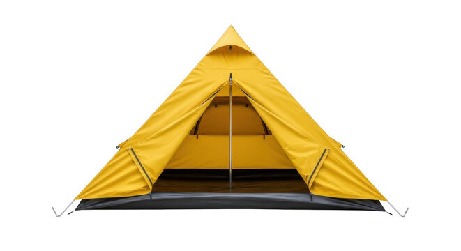 Yellow camping tent for outdoor isolated on transparent background