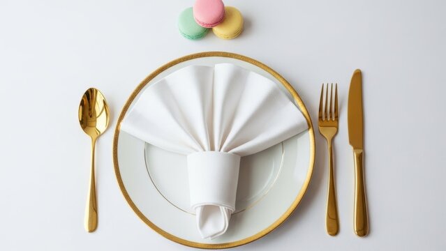 Elegant gold tableware with napkin