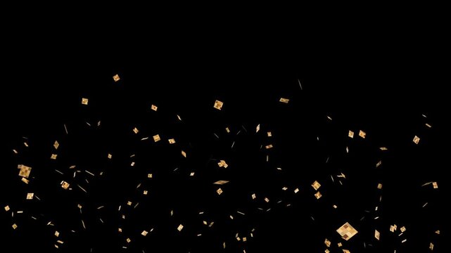x5 gold confetti rain launched from a cannon slowly falling - separated alpha channel. 4k