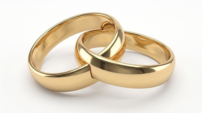 Two intertwined gold wedding rings symbolizing eternal love and commitment on a clean white background