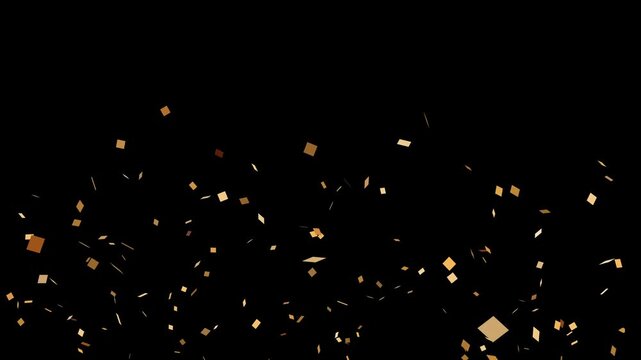 x5 gold confetti rain launched from a cannon slowly falling - separated alpha channel. 4k