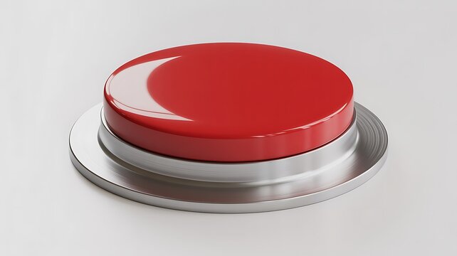 Shiny red circular push button with metallic base