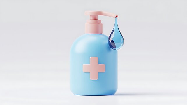 Blue hand sanitizer bottle with a clear drop of liquid