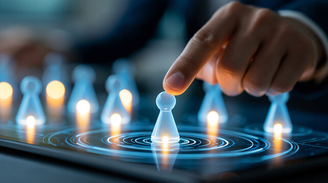 Strategic decision making process concept driven by artificial intelligence machine learning model in futuristic corporate environment, defocused background, with copy space