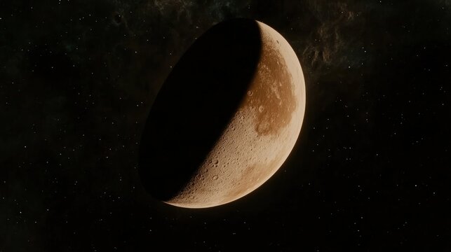 Crescent moon, space, cosmic dust, night sky, half-lit, celestial, background, astronomy, science fiction, illustration