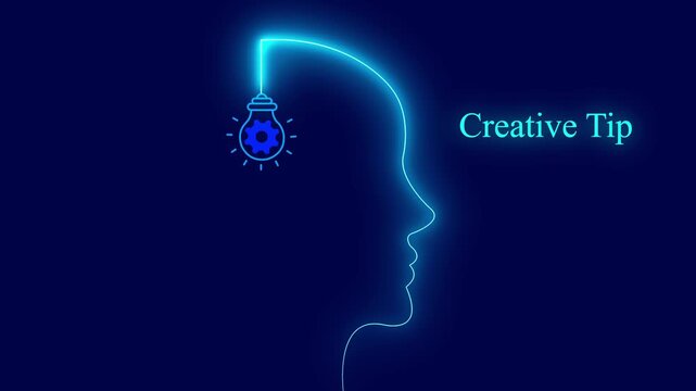 Creative tip neon head concept great for helpful advice for artists and design strategy for content creators
