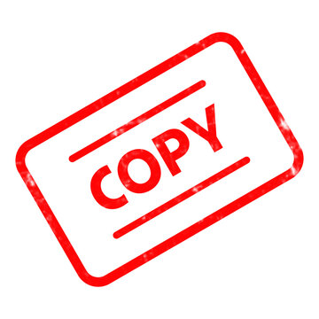 Red copy rubber stamp icon, distressed ink texture on white background, office document verification seal, vintage style rectangular stamp