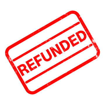 Red refunded rubber stamp icon, weathered grunge texture on white background, business financial reimbursement and return policy concept