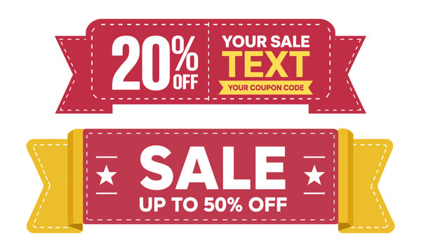 Red sale banners with discount offers and coupon code space for retail promotion Vector Illustration