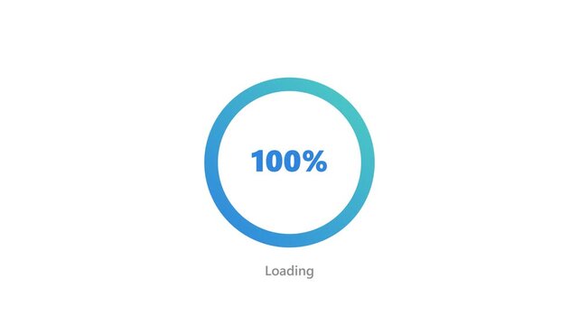 Percentage loading progress circle video. Blue circular preloader bar counting from zero to one hundred percent for website UI motion graphic design