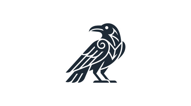 Stylized black raven bird icon in profile.