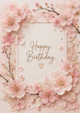 Delicate Cherry Blossom Happy Birthday Floral Luxury Greeting Card Elegant Design