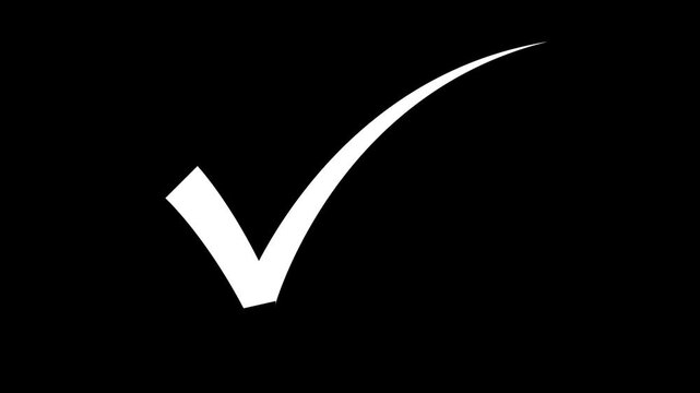 Chick mark animation on circle. tick mark symbol ok button animated on black background.
