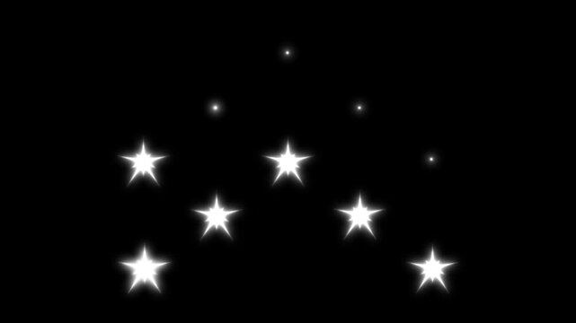 white star blinking animation, twinkling Star or blinking light effect on black screen background,white cartoon,flat,vector,sparkling stars,doodles style stars blinking.4k Alpha Channel animation