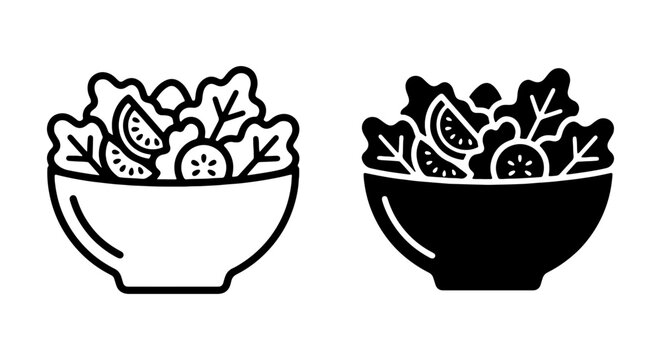 Fresh salad bowl vector icon set, healthy food illustration, organic meal graphic resource