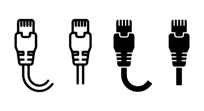 Ethernet cable icon set, network connector vector illustration, internet LAN plug symbol, data communication technology