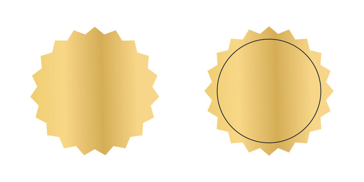 Two shiny golden starburst seal labels with metallic texture for award or certificate design