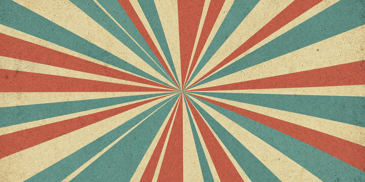 Vintage sunburst background with red and blue rays. Retro starburst pattern texture.