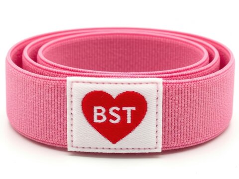 Pink dog collar with heart tag saying bst