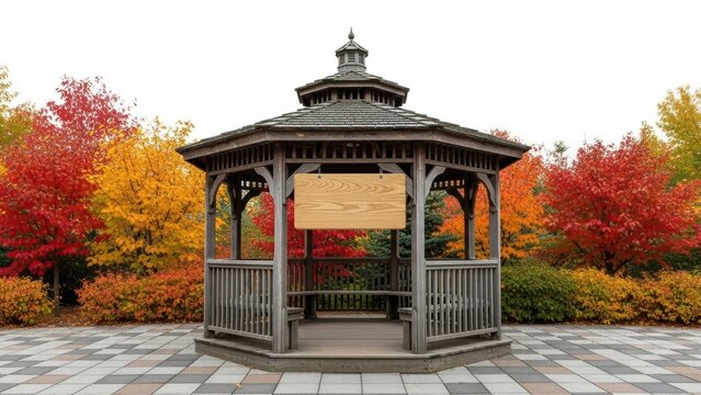 Octagonal gazebo in autumn park setting